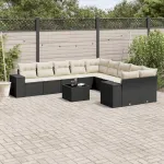 Set canapele de grădină cu perne, 11 piese, negru, poliratan GartenMobel Dekor