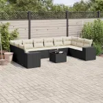 Set canapele de grădină cu perne, 11 piese, negru, poliratan GartenMobel Dekor