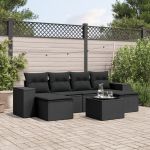 Set canapele de grădină cu perne, 7 piese, negru, poliratan GartenMobel Dekor