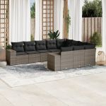 Set mobilier de grădină cu perne, 10 piese, gri, poliratan GartenMobel Dekor