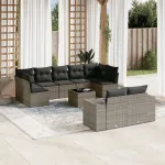 Set mobilier de grădină cu perne, 10 piese, gri, poliratan GartenMobel Dekor