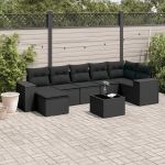 Set mobilier de grădină cu perne, 8 piese, negru, poliratan GartenMobel Dekor