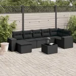 Set mobilier de grădină cu perne, 8 piese, negru, poliratan GartenMobel Dekor