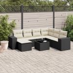 Set mobilier de grădină cu perne, 8 piese, negru, poliratan GartenMobel Dekor