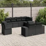 Set mobilier de grădină cu perne, 8 piese, negru, poliratan GartenMobel Dekor