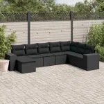 Set mobilier de grădină cu perne, 8 piese, negru, poliratan GartenMobel Dekor