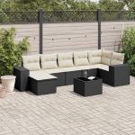 Set mobilier de grădină cu perne, 8 piese, negru, poliratan GartenMobel Dekor
