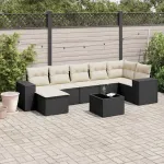 Set mobilier de grădină cu perne, 8 piese, negru, poliratan GartenMobel Dekor