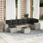 Set mobilier de grădină cu perne, 8 piese gri deschis poliratan GartenMobel Dekor