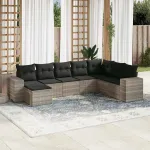 Set mobilier de grădină cu perne, 8 piese gri deschis poliratan GartenMobel Dekor