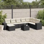 Set mobilier de grădină cu perne, 9 piese, negru, poliratan GartenMobel Dekor