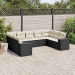 Set mobilier de grădină cu perne, 9 piese, negru, poliratan GartenMobel Dekor