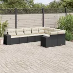 Set mobilier de grădină cu perne, 9 piese, negru, poliratan GartenMobel Dekor