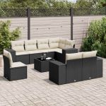 Set mobilier de grădină cu perne, 9 piese, negru, poliratan GartenMobel Dekor