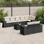 Set mobilier de grădină cu perne, 9 piese, negru, poliratan GartenMobel Dekor