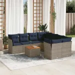 Set canapele de grădină, 9 piese, cu perne, gri, poliratan GartenMobel Dekor