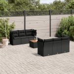 Set canapele de grădină cu perne, 7 piese, negru, poliratan GartenMobel Dekor