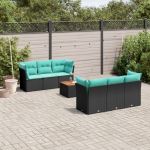 Set canapele de grădină cu perne, 7 piese, negru, poliratan GartenMobel Dekor