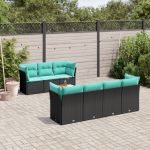 Set canapele de grădină cu perne, 8 piese, negru, poliratan GartenMobel Dekor