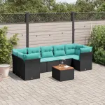 Set canapele de grădină cu perne, 8 piese, negru, poliratan GartenMobel Dekor