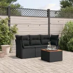 Set mobilier de grădină cu perne, 4 piese, negru, poliratan GartenMobel Dekor