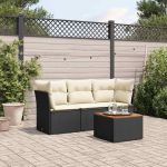 Set mobilier de grădină cu perne, 4 piese, negru, poliratan GartenMobel Dekor