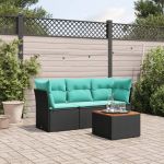 Set mobilier de grădină cu perne, 4 piese, negru, poliratan GartenMobel Dekor