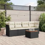 Set mobilier de grădină cu perne, 5 piese, negru, poliratan GartenMobel Dekor