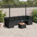 Set mobilier de grădină cu perne, 8 piese, negru, poliratan GartenMobel Dekor