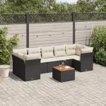 Set mobilier de grădină cu perne, 8 piese, negru, poliratan GartenMobel Dekor