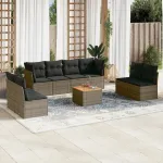 Set canapele de grădină, 9 piese, cu perne, gri, poliratan GartenMobel Dekor