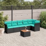 Set canapele de grădină cu perne, 7 piese, negru, poliratan GartenMobel Dekor