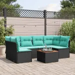 Set canapele de grădină cu perne, 7 piese, negru, poliratan GartenMobel Dekor
