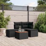Set mobilier de grădină cu perne, 5 piese, negru, poliratan GartenMobel Dekor
