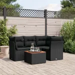 Set mobilier de grădină cu perne, 5 piese, negru, poliratan GartenMobel Dekor