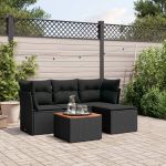 Set mobilier de grădină cu perne, 5 piese, negru, poliratan GartenMobel Dekor