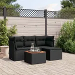 Set mobilier de grădină cu perne, 5 piese, negru, poliratan GartenMobel Dekor