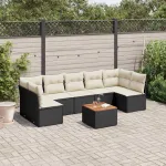 Set mobilier de grădină cu perne, 8 piese, negru, poliratan GartenMobel Dekor