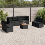 Set mobilier de grădină cu perne, 9 piese, negru, poliratan GartenMobel Dekor