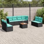 Set mobilier de grădină cu perne, 9 piese, negru, poliratan GartenMobel Dekor