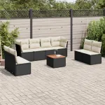Set mobilier de grădină cu perne, 9 piese, negru, poliratan GartenMobel Dekor