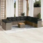 Set canapea de grădină cu perne, 12 piese, gri, poliratan GartenMobel Dekor