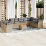 Set canapele de grădină, 11 piese, cu perne, bej, poliratan GartenMobel Dekor