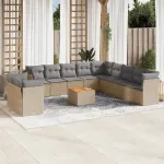 Set canapele de grădină, 12 piese, cu perne, bej, poliratan GartenMobel Dekor