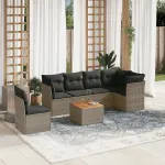 Set canapele de grădină, 7 piese, cu perne, gri, poliratan GartenMobel Dekor