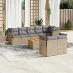 Set canapele de grădină, 9 piese, cu perne, bej, poliratan GartenMobel Dekor