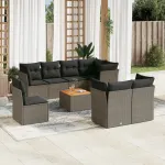 Set canapele de grădină, 9 piese, cu perne, gri, poliratan GartenMobel Dekor