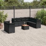 Set canapele de grădină cu perne, 10 piese, negru, poliratan GartenMobel Dekor