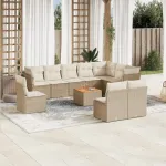 Set canapele de grădină cu perne, 11 piese, bej, poliratan GartenMobel Dekor