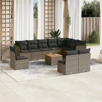 Set canapele de grădină cu perne, 11 piese, gri, poliratan GartenMobel Dekor